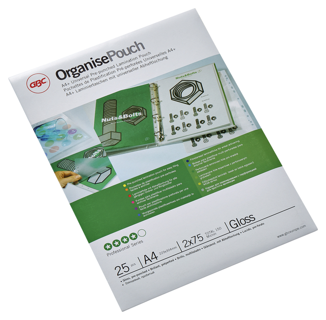Lamineerhoes GBC A4+ 4-gaats 2x75micron 25 stuks