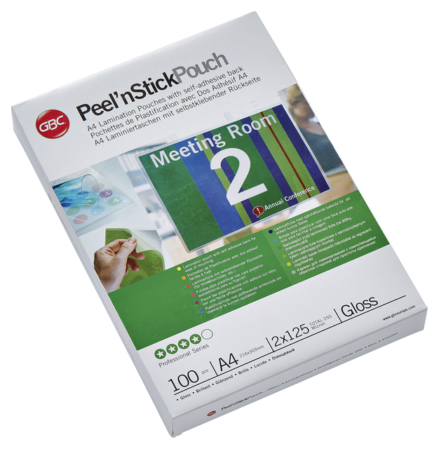 Lamineerhoes GBC A4 zelfklevend 2x125micron 100 stuks