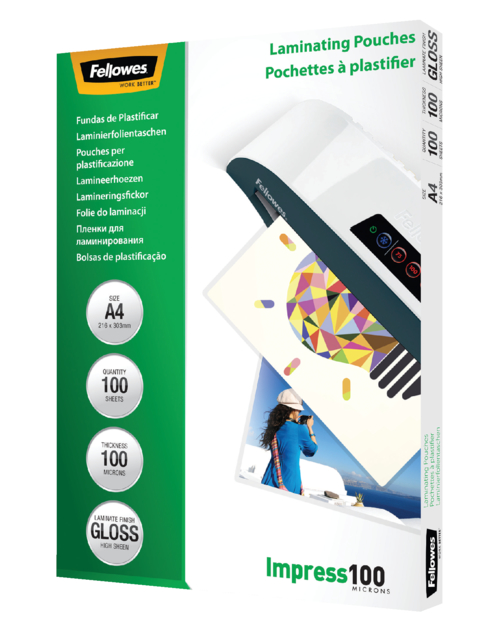 Lamineerhoes Fellowes A4 2x100micron glans 100 stuks