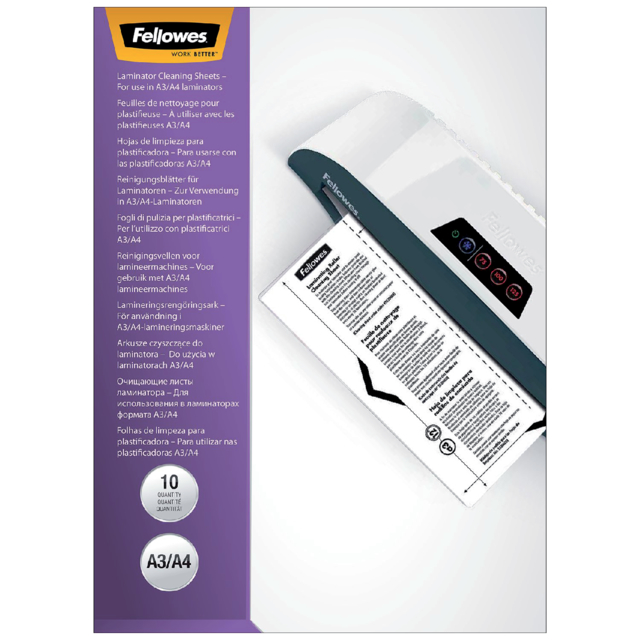 Feuille nettoyante pour plastifieuse Fellowes A4+A3 10 pièces