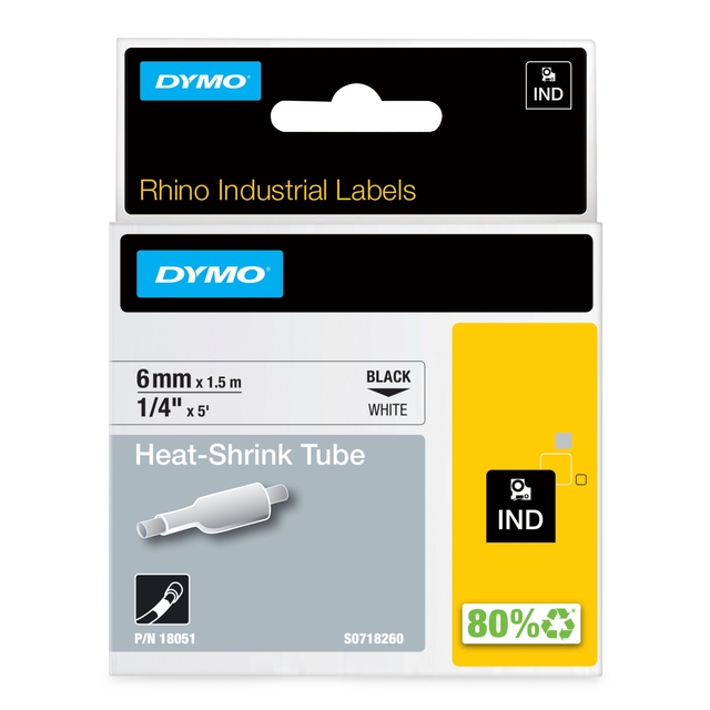 Ruban Dymo Rhino Industriel rétractable 6mmx1,5m noir sur blanc