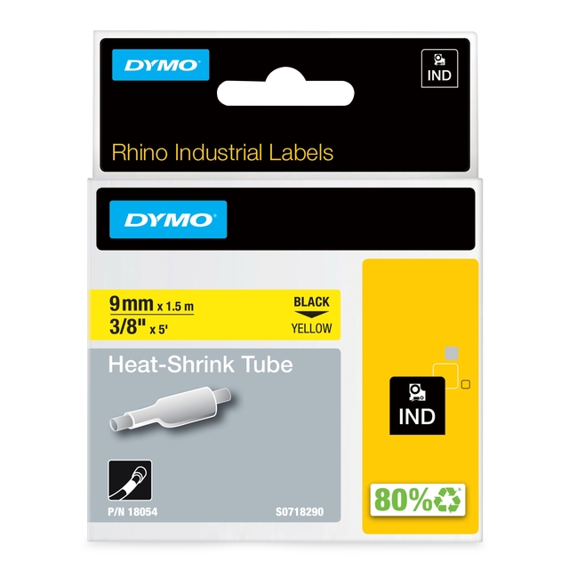 Labeltape Dymo Rhino industrieel krimpkous 9mm zwart op geel