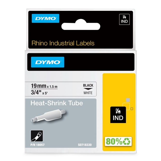 Ruban Dymo Rhino Industriel rétractable 19mmx1,5m noir sur blanc
