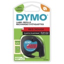 Ruban Dymo LetraTag plastique 12mmx4m noir sur rouge