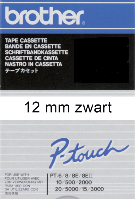 Ruban de lettrage Brother P-Touch TC-201 standard 12mm noir sur blanc