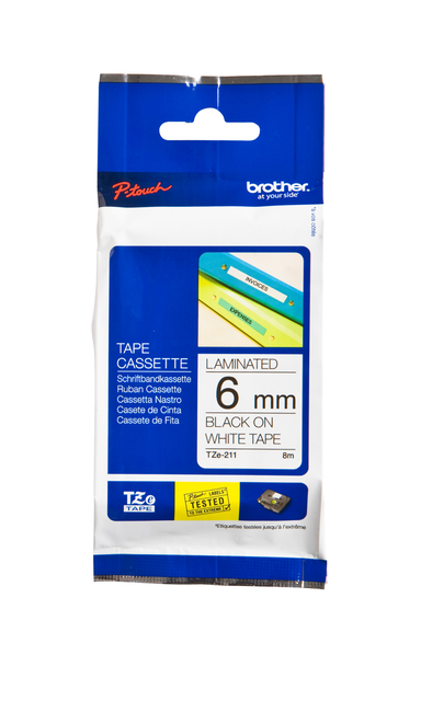 Ruban de lettrage Brother P-Touch TZe-211 standard 6mm noir sur blanc