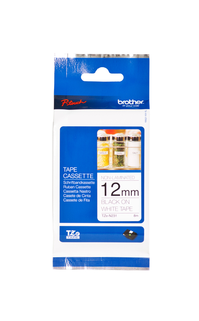 Ruban de lettrage Brother P-Touch TZe-N231 non laminé 12mm noir sur blanc