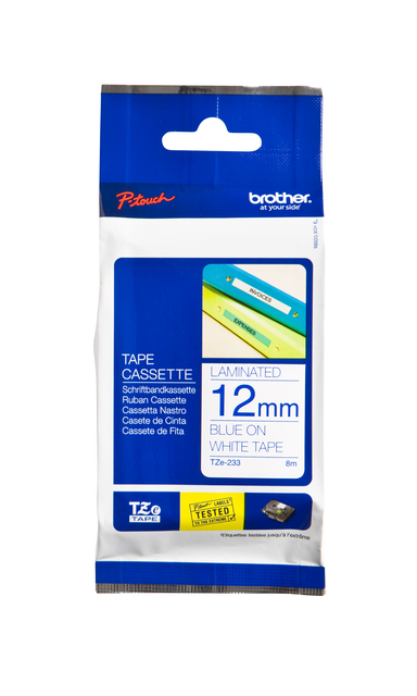 Ruban de lettrage Brother P-Touch TZe-233 standard 12mm bleu sur blanc