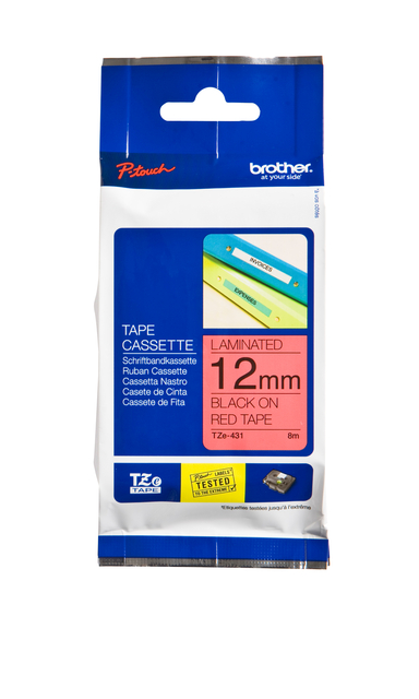Ruban de lettrage Brother P-Touch TZe-431 standard 12mm noir sur rouge