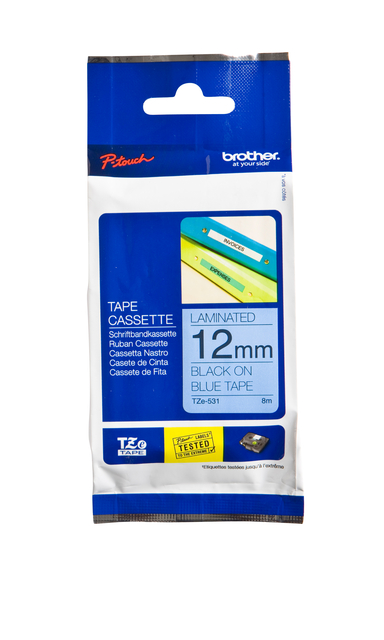 Ruban de lettrage Brother P-Touch TZe-531 standard 12mm noir sur bleu