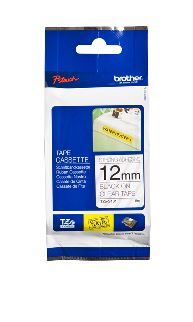 Labeltape Brother P-touch TZe-S231 extra sterk klevend 12mm zwart op wit