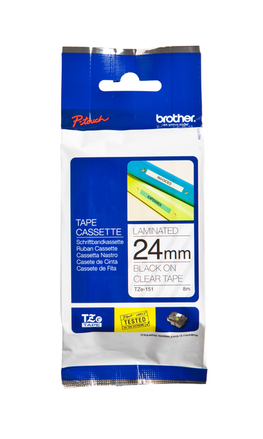 Ruban de lettrage Brother P-Touch TZE-151 standard 24mm noir sur transparent