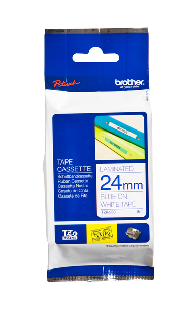 Ruban de lettrage Brother P-Touch TZe-253 standard 24mm bleu sur blanc