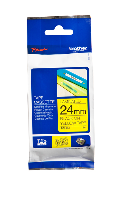 Ruban de lettrage Brother P-Touch TZe-651 standard 24mm noir sur jaune