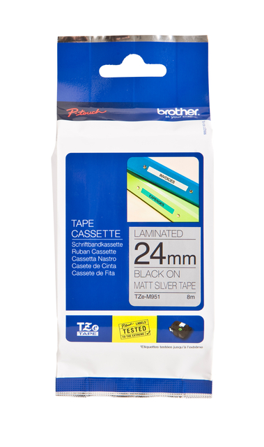 Labeltape Brother P-touch TZe-M951 metallic 24mm zwart op zilver