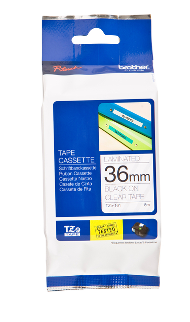 Ruban de lettrage Brother P-Touch TZe-161 standard 36mm noir sur transparent