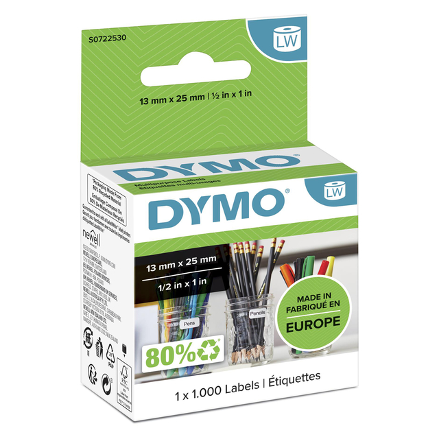 Etiquette Dymo LabelWriter multifonctionnelle amovible 13x25mm rouleau 1000 pcs blanc