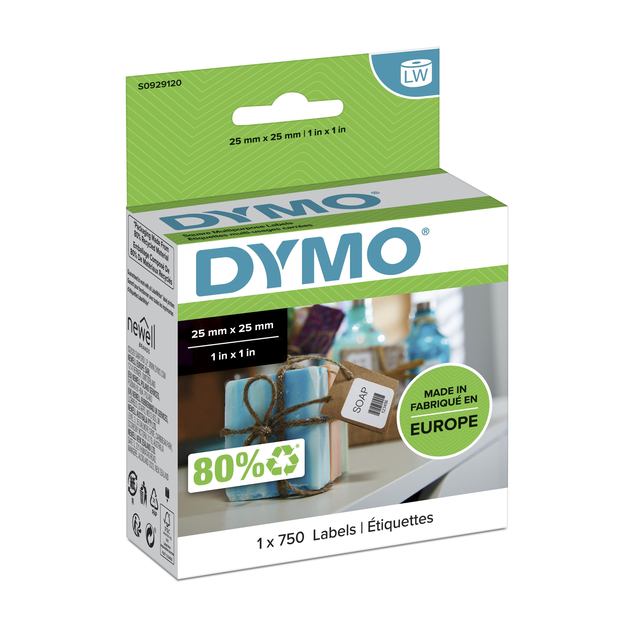 Etiket Dymo LabelWriter multifunctioneel 25x25mm 1 rol á 750 stuks wit