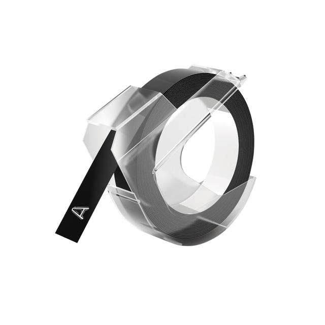 Ruban Dymo Rhino embossing vinyle 9mmx3m blanc sur noir