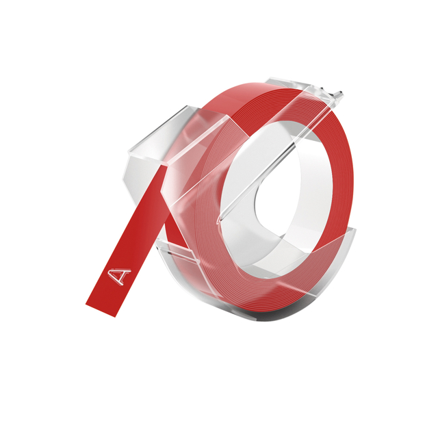 Ruban Dymo Rhino embossing vinyle 9mmx3m blanc sur rouge
