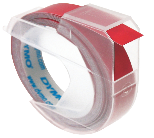 Ruban Dymo Rhino embossing vinyle 9mmx3m blanc sur rouge