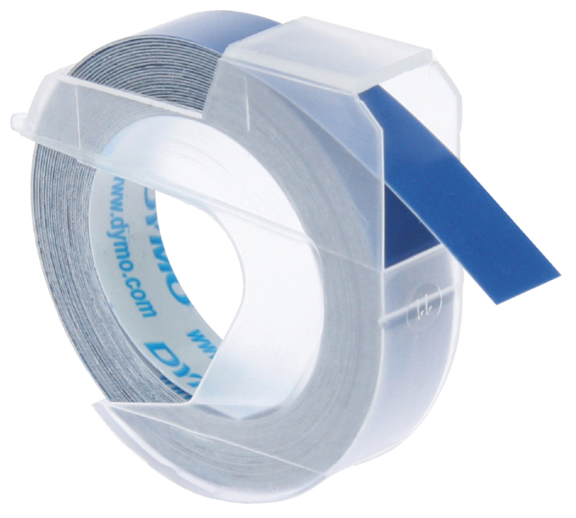 Reliëftape Dymo embossing vinyl 9mm wit op blauw