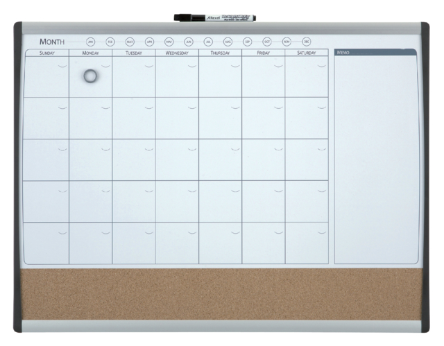 Whiteboard Nobo magnetische planner met prikbord van kurk 585x430mm