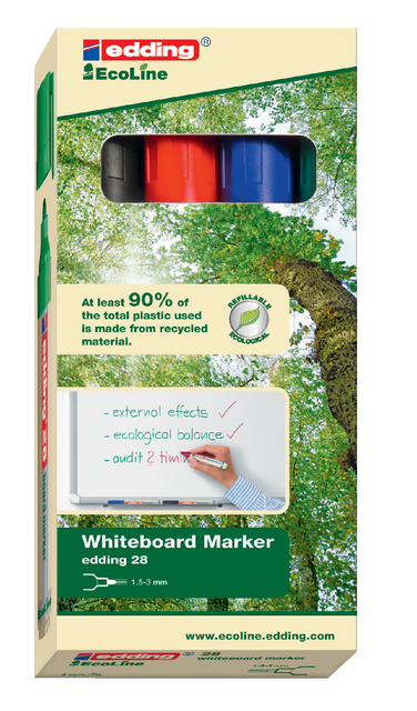 Marqueur tableau blanc edding 28 EcoLine ogive 1.5-3mm assorti 4 pièces