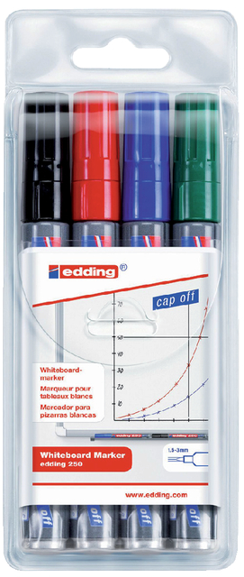 Marqueur tableau blanc edding 250 ogive 1,5-3mm assorti étui 4 pièces