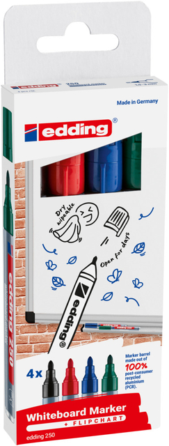 Marqueur tableau blanc edding 250 ogive 1,5-3mm assorti 4 pièces
