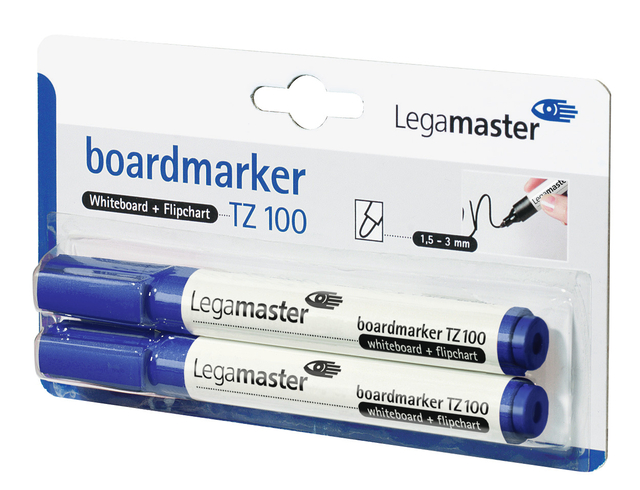 Whiteboardmarker Legamaster TZ 100 rond 1.5-3mm blauw blister à 2 stuks