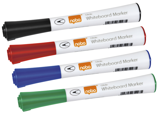 Marqueur tableau blanc Nobo Glide ogive 1mm assorti 4 pièces