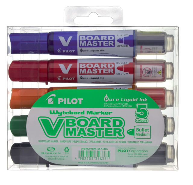 Viltstift PILOT Begreen whiteboard rond medium assorti etui à 5 stuks