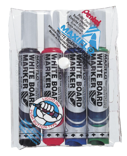 Feutre tableau blanc Pentel Maxiflo MWL5M ogive 3mm assorti 4 pièces