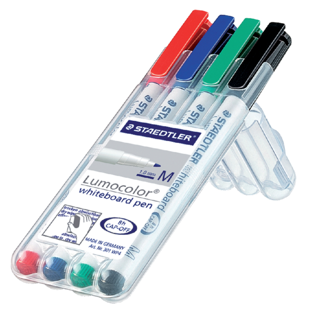 Viltstift Staedtler 301 whiteboard rond assorti 1mm 4stuks