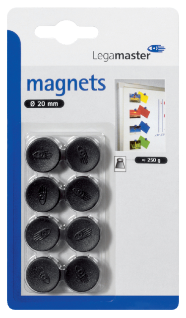 Magneet Legamaster 20mm 250gr zwart 8 stuks