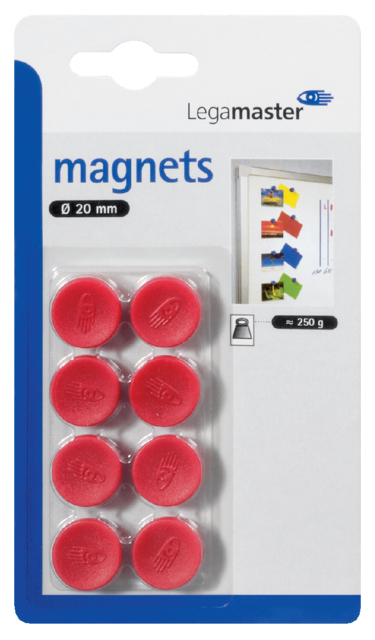 Magneet Legamaster 20mm 250gr rood 8 stuks