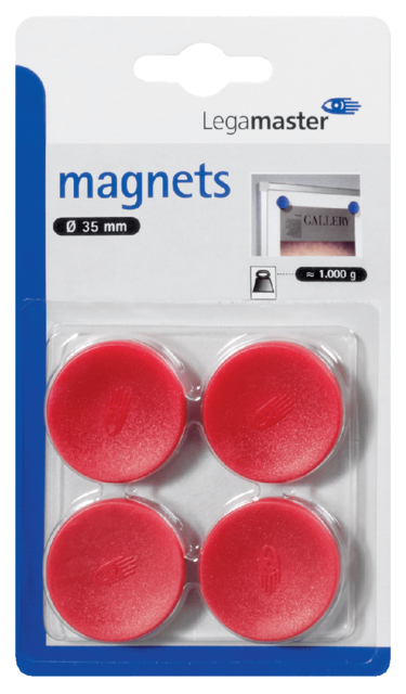 Magneet Legamaster 30mm 850gr rood 4 stuks