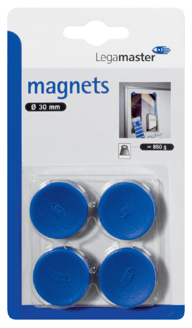 Magneet Legamaster 30mm 850gr blauw 4 stuks