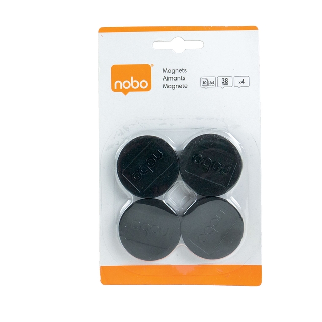 Magneet Nobo 38mm zwart 4 stuks