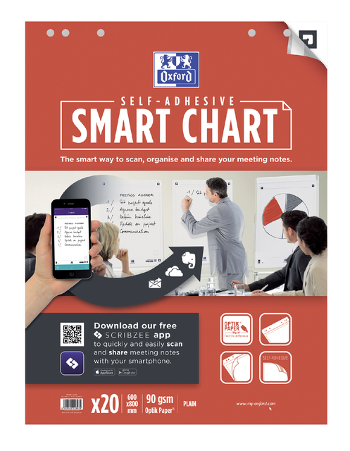 Papier chevalet Oxford Smart 60x80cm adhésif uni 90g 20 feuilles