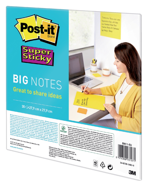 Scrum Big Notes Post-it Super Sticky BN11-EUU 279x279mm jaune 30 feuilles