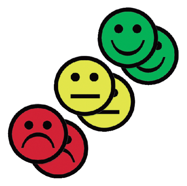 Magneet smiley 50mm 2x geel 2x groen 2x rood