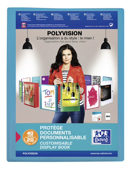 Album de présentation Oxford Polyvision A4 20 pochettes PP bleu