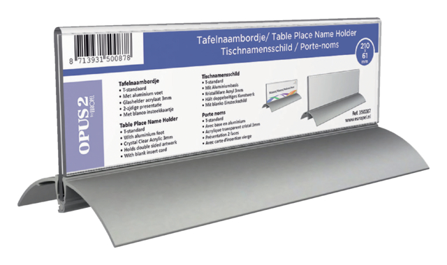 Tafelnaambord Europel 2 61x210mm acryl aluminium