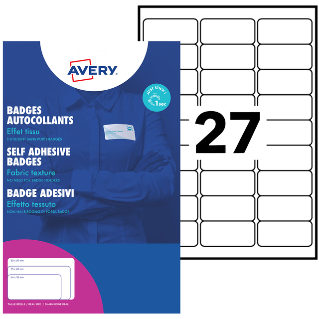Naambadge etiket Avery L4784-20 63.5x29.6mm zk 540 stuks
