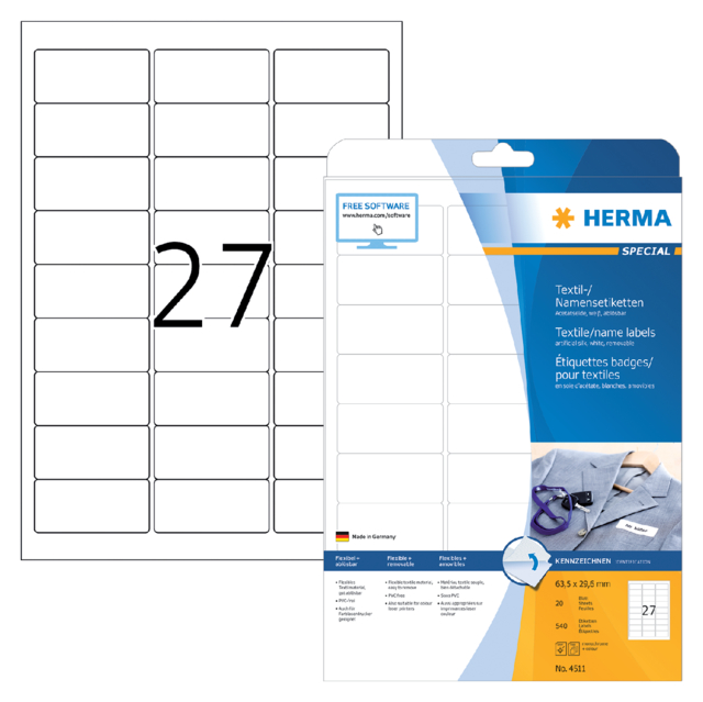 Naambadge etiket HERMA 4511 63.5x29.6mm wit