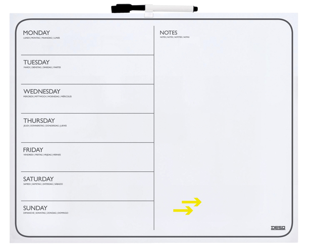 Planning semaine magnétique Desq 40x50cm sans cadre + marqueur