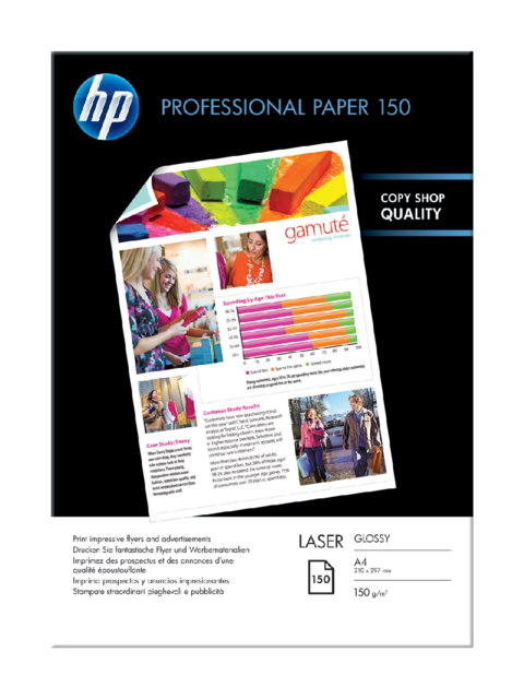 Fotopapier laser HP CG965A 150gr A4 glans wit 150 vel