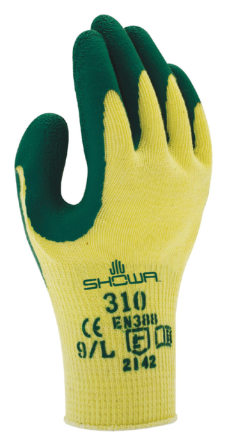 Handschoen Showa 310 grip latex M groen/geel